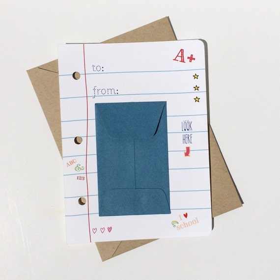 Teacher Thank You Gift Card Holder With Blue Gift Card Envelope On