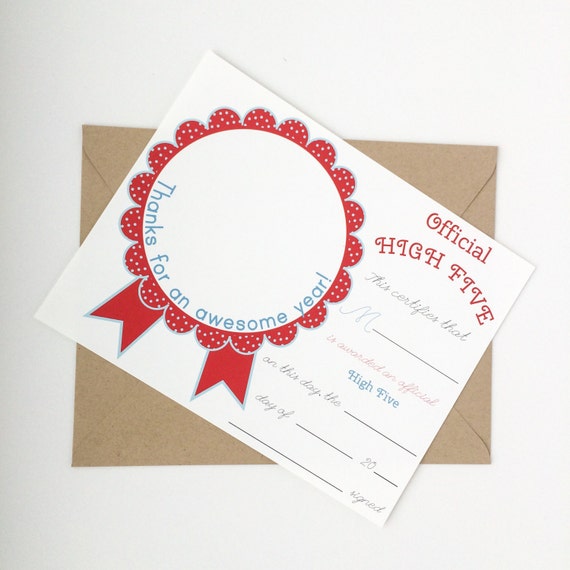 Teacher High Five Award Certificate Thank You Card in Red/Blue INSTANT DOWNLOAD Il_570xn