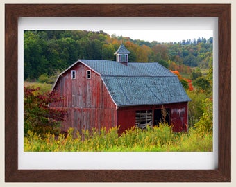 Red Barn Print: Wisconsin Farm Photography, Autumn Landscape
