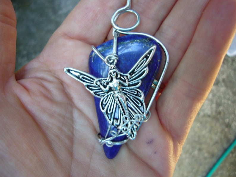 lapis lazuli and silver fairy pendant