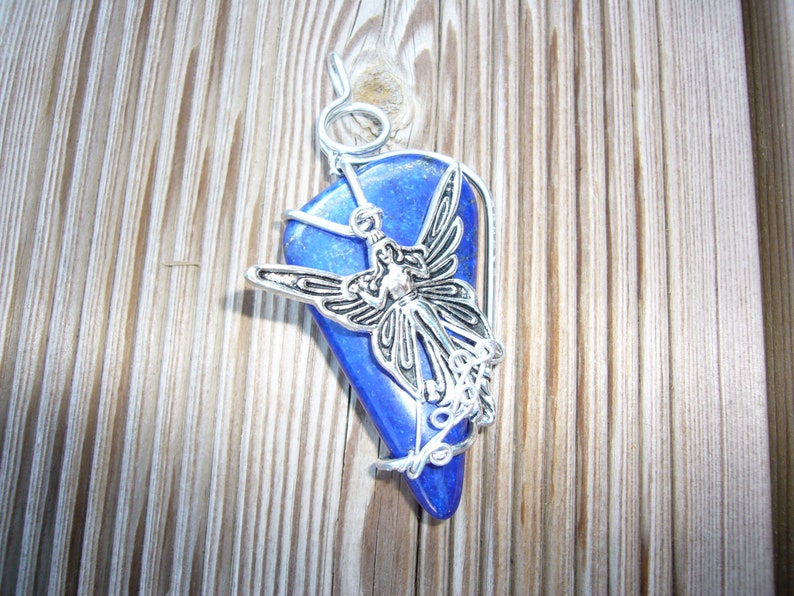 lapis lazuli and silver fairy pendant