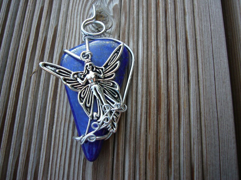lapis lazuli and silver fairy pendant