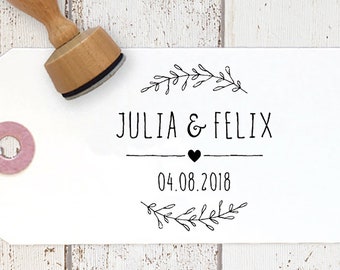 Stempel Hochzeit personalisiert | mit Blätterranken | Hochzeitsstempel