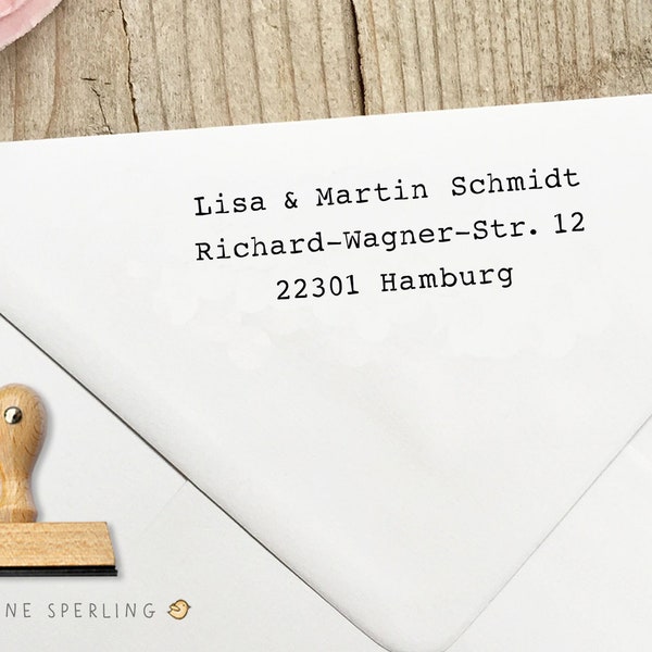 Stempel Adresse Schreibmaschine, Schreibmaschinenschrift, Stempel Name, Stempel Adresse Familie, Stempel Adresse Hochzeit