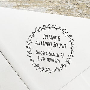 STEMPEL Adressstempel, Blätterkranz, Stempel Adresse, Save the Date, Stempel Namen