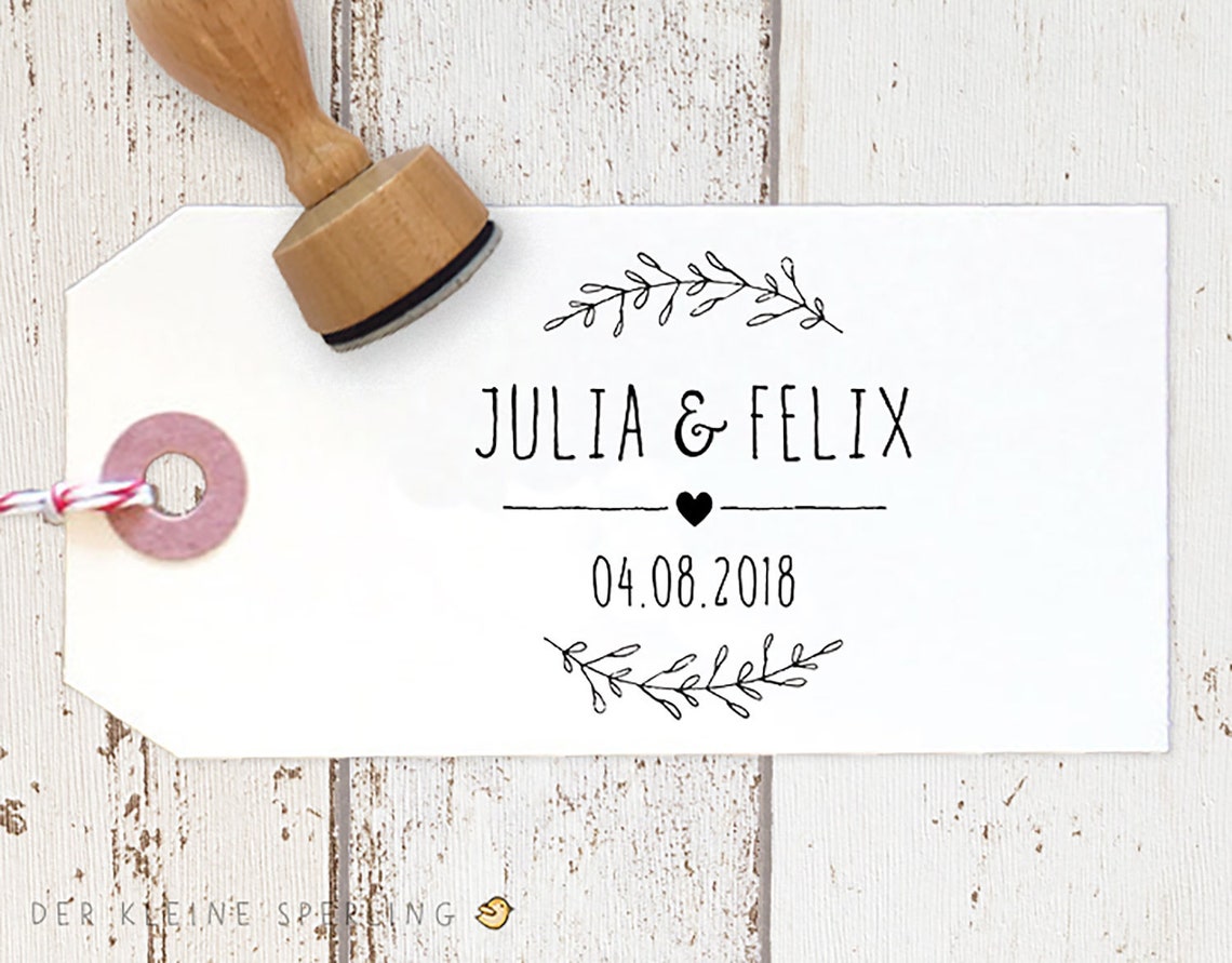 Stempel Hochzeit personalisiert mit Blätterranken Etsy.de