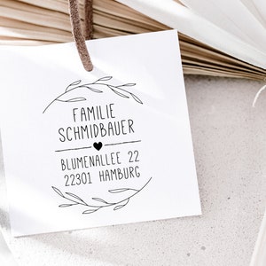 Stempel Adresse personalisiert, Floral, Herz, Adressstempel