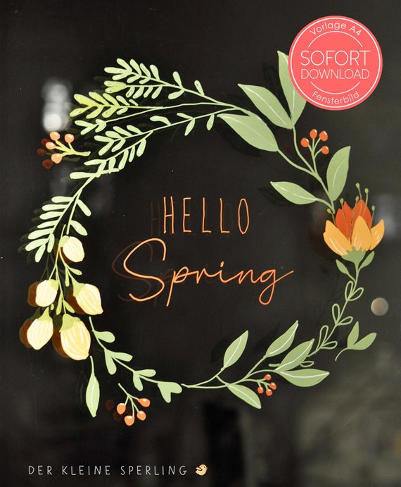 Buy Vorlage Fensterbild HELLO SPRING, Osterdeko Fenster, Kreide,  Kreidemarker, Basteln Ostern, Blätterranke, Hochzeit Online in India 