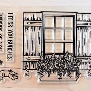 window stamps, cat stamps, missing you stamps, miss you cards, thinking of you stamps, flower stamps, hand stamped cards, homemade cards