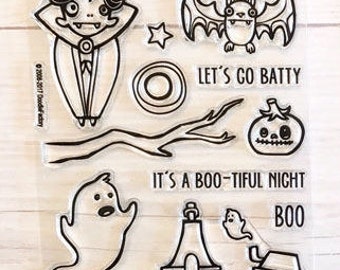 Halloween stamps, halloween stamp set, witch stamps, vampire stamps, bat stamps, haunted house, ghosts, planner stamps, starving artistamps,