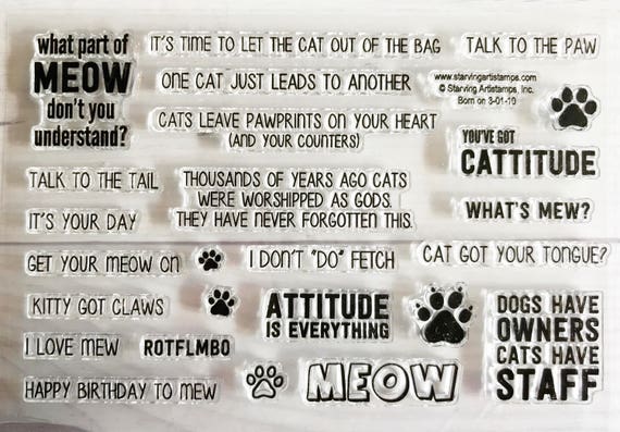 cat stamps, handmade cat cards, cat cards, cat sayings, cat sentiments, cat saying, kitten stamps, cat greeting cards, Starving Artistamps