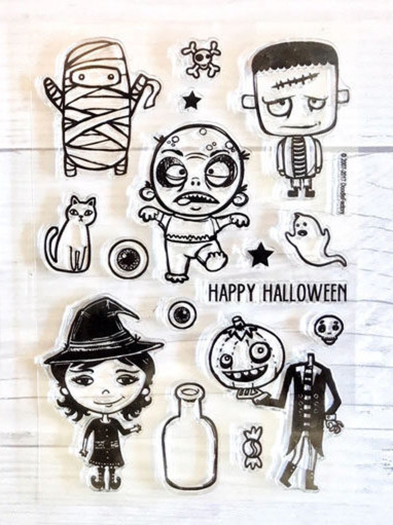 Halloween Stamps Halloween Stamp Set Zombie Stamps Witch Etsy