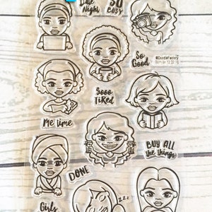 african american planner stamps, planner stamp sets, planner icon stamps, clear planner stamps, girl boss stamps, ethnic, multicultural, AcT