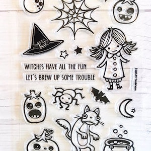 Halloween stamps, halloween stamp set, witch stamps, pumpkin stamps, bats, spider, cauldron stamps, moon, cat stamps, halloween planner
