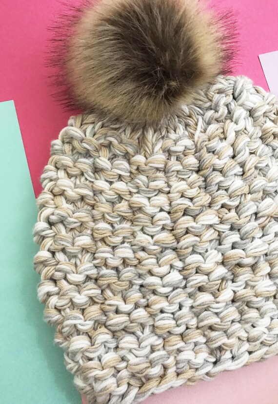 Beige bobble hat Clearance