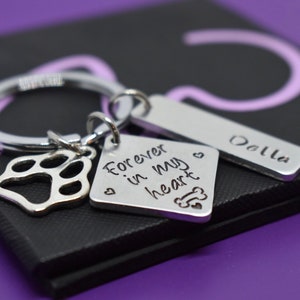 Dog Memorial gift Keychain Personalized Pet loss gift, sympathy gift dog loss, forever in my heart, remembrance, paw prints on my heart