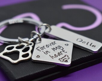 Dog Memorial gift Keychain Personalized Pet loss gift, sympathy gift dog loss, forever in my heart, remembrance, paw prints on my heart