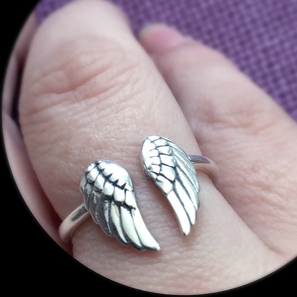 Angel Wing Ring - Memorial Jewelry - Sterlig silver wing - Adjustable ring - Memorial Ring - Wings - Guardian Angel Wings