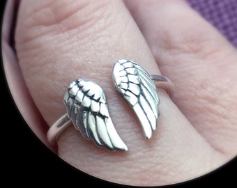 Angel Wing Ring - Memorial Jewelry - Sterlig silver wing - Adjustable ring - Memorial Ring - Wings - Guardian Angel Wings