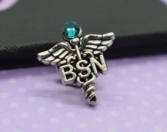 Birthstone Nurse Pin for Pinning ceremony, small lapel pin for nursing RN Pin BSN cna lpn  simple Nurse pin with birthstone, graduation