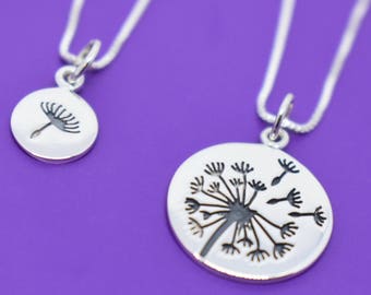 Mother Daughter Necklace Set - Dandelion Mother Daughter Jewelry - Silver Necklace Set - Mommy and Me necklace - Mother's day gift - Mom