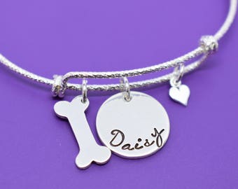 Pet Loss Jewelry, Personalized Dog Memorial Bracelet, Gift, Forever in my Heart - In Memory of Dog, Sterling silver