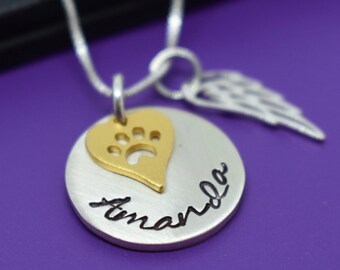 Personalized Pet Memorial Jewelry, Dog loss Gift Necklace, Cat Remembrance, Fur Baby, In Memorial, sterling silver mixed metals