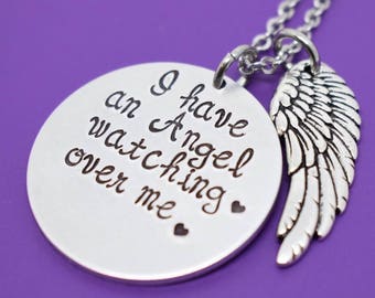 Memorial Jewelry Necklace - Remembrance Jewelry  - I have an angel watching over me - In Memory - Angel