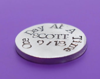 Sobriety Gift Coin, Sobriety gift for Men, Pocket Token, One day at a time, personalized, Addiction Recovery, Sobriety Date Token