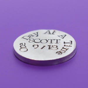 Sobriety Gift Coin, Sobriety gift for Men, Pocket Token, One day at a time, personalized, Addiction Recovery, Sobriety Date Token