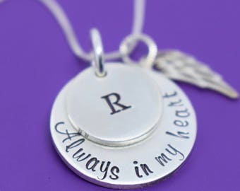 Memorial Jewelry, Remembrance  Necklace ,Sympathy gift, always in my heart, loss if child , miscarriage necklace, silver