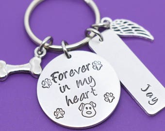 Personalized Pet Memorial Jewelry, Dog Sympathy gift Keychain, Cat Loss, Forever in my Heart, In Memory