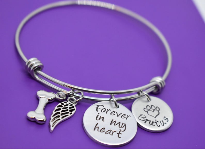 Personalized Pet loss Bracelet Dog Memorial gift sympathy gift Jewelry, Gift Forever in my heart, dog memorial bracelet, loss of dog, paw image 7