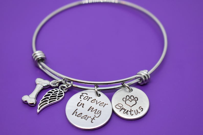 Personalized Pet loss Bracelet Dog Memorial gift sympathy gift Jewelry, Gift Forever in my heart, dog memorial bracelet, loss of dog, paw image 4