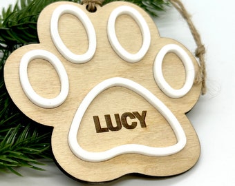 Paw ornament Personalized, pet ornament, dog or cat lover gift, ornament for pet, dog gift cat gift, engraved custom ornament for pets