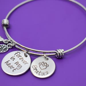 Personalized Pet loss Bracelet Dog Memorial gift sympathy gift Jewelry, Gift Forever in my heart, dog memorial bracelet, loss of dog, paw image 6