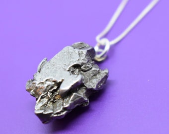 Meteorite Necklace - Meteorite Jewelry - Space Rock - Space Raw gemstone - Varying Meteorite - Set Sterling Silver - Please Read Description