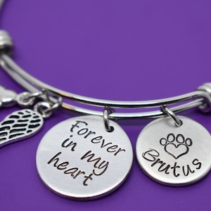 Personalized Pet loss Bracelet Dog Memorial gift sympathy gift Jewelry, Gift Forever in my heart, dog memorial bracelet, loss of dog, paw image 1