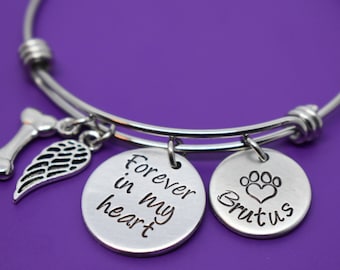 Personalized Pet loss Bracelet Dog Memorial gift sympathy gift Jewelry, Gift Forever in my heart, dog memorial bracelet, loss of dog, paw