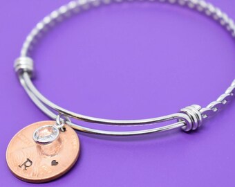 Pennies from Heaven - Mothers bracelet - Family Bracelet - Penny Charms - Penny name charms - Birthstone - mom bracelet - year bracelet