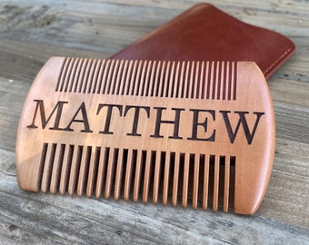 Beard comb personalized, Valentine’s gift for men custom engraved, simple groomsmen gift, father son dad grandpa, beard brush comb case