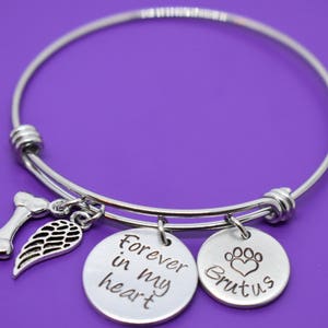 Personalized Pet loss Bracelet Dog Memorial gift sympathy gift Jewelry, Gift Forever in my heart, dog memorial bracelet, loss of dog, paw image 2