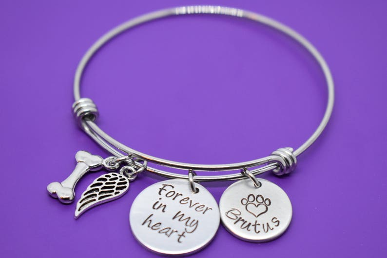 Personalized Pet loss Bracelet Dog Memorial gift sympathy gift Jewelry, Gift Forever in my heart, dog memorial bracelet, loss of dog, paw image 2