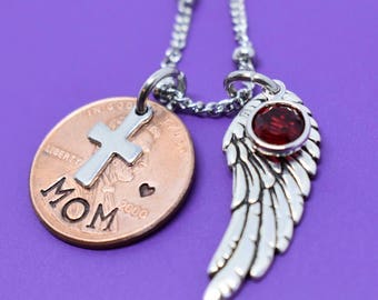 Memorial Jewelry, mom, dad, Personalized Pennies From Heaven necklace, Remembrance, sympathy gift, loss of loved one, widow