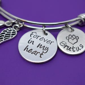 Personalized Pet loss Bracelet Dog Memorial gift sympathy gift Jewelry, Gift Forever in my heart, dog memorial bracelet, loss of dog, paw image 3