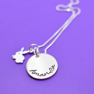 Pet Rabbit Memorial Necklace Gift, Personalized Pet loss Jewelry, Bunny Remembrance, sterling silver image 4