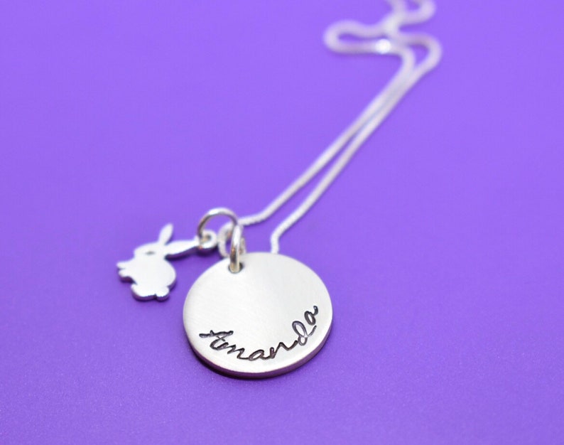 Pet Rabbit Memorial Necklace Gift, Personalized Pet loss Jewelry, Bunny Remembrance, sterling silver image 4