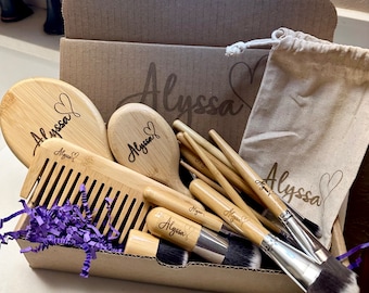 Makeup brush personalized cosmetic set, custom name brush and makeup brush set for her gift for daughter wife girlfriend love makeup