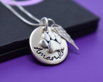 Pet Memorial gift Necklace, Personalized dog loss Gift Jewelry, Cat Remembrance, fur baby in memory, sterling silver