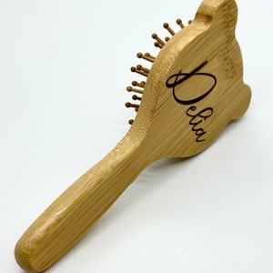 Hairbrush personalized bamboo wood bear ears brush, gift for daughter, custom travel brush small